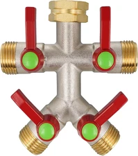 Hose Splitter 4 Way, High Flow Garden Hose Splitter, 3/4” Ght Inlet Brass Heavy 