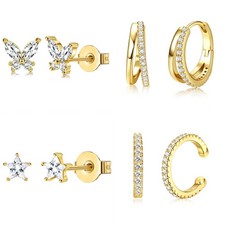 4 Pairs Gold Hoop Stud Earrings Set for Women,Multiple Piercing Dainty Trendy