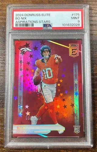 70.) 2024 Donruss Elite Bo Nix #175 Aspirations Stars 3/299 RC Broncos PSA 9