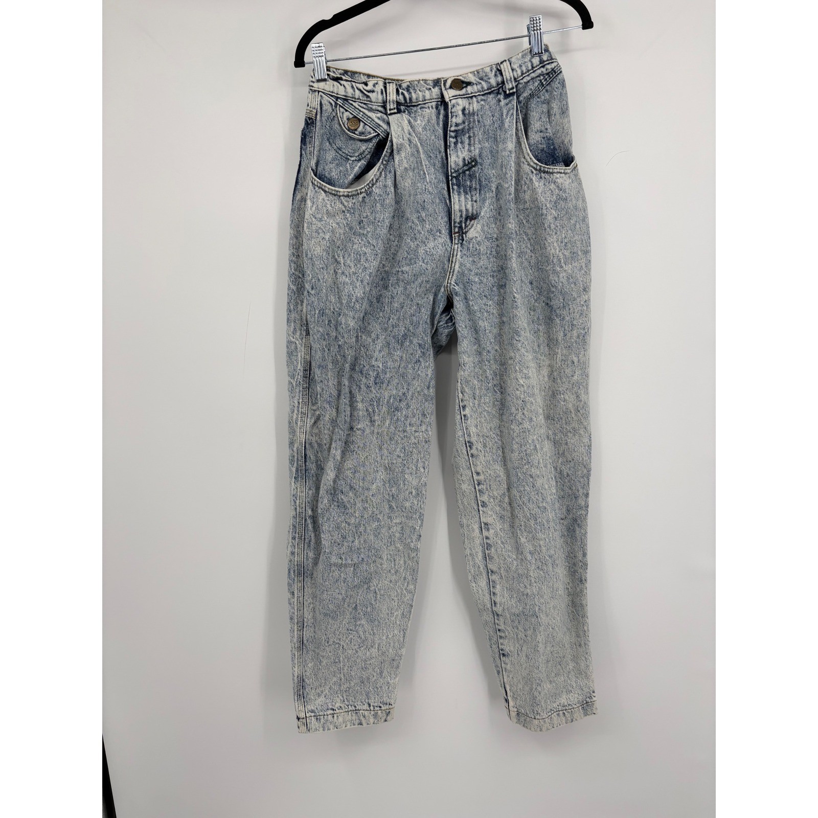 Vintage Lee Acid Wash Pleated Mom Jeans High Waisted Tapered Leg Blue Denim