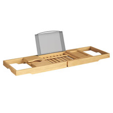 Home Complete Bamboo Bathtub Tray Bath Caddy Expandable Book Tablet Wine Holder