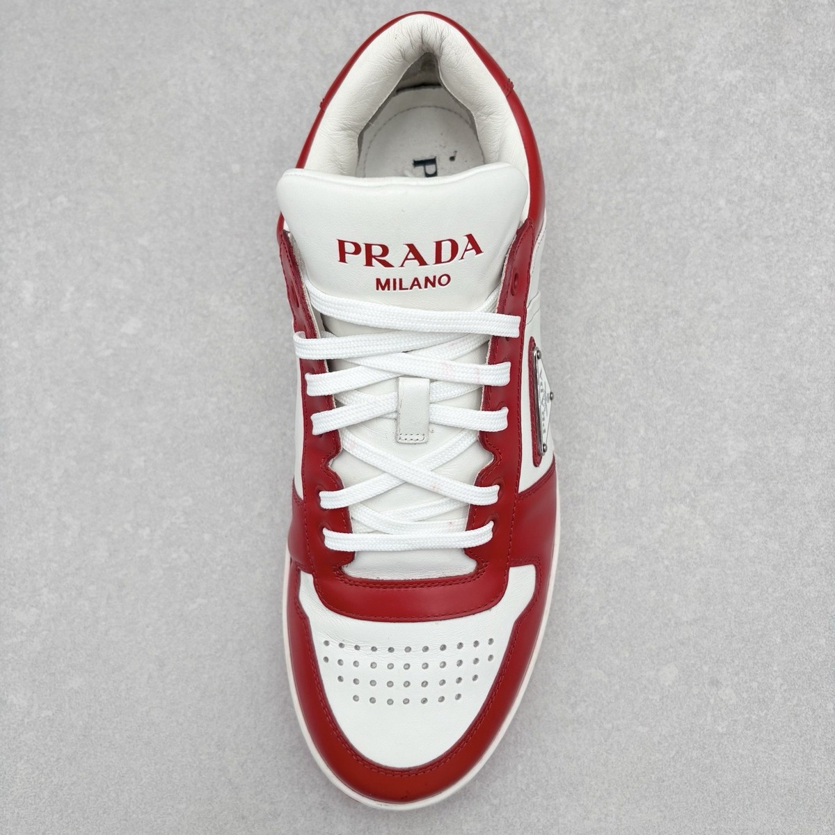 Prada Downtown Leather Sneakers ' White Lacquer Red ' | Size 7.5