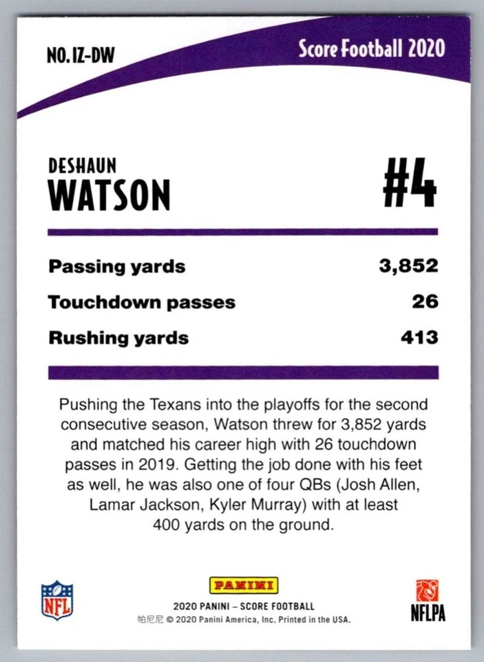 2020 Score In the Zone Red Deshaun Watson Houston Texans #IZ-DW - Image 2 of 2