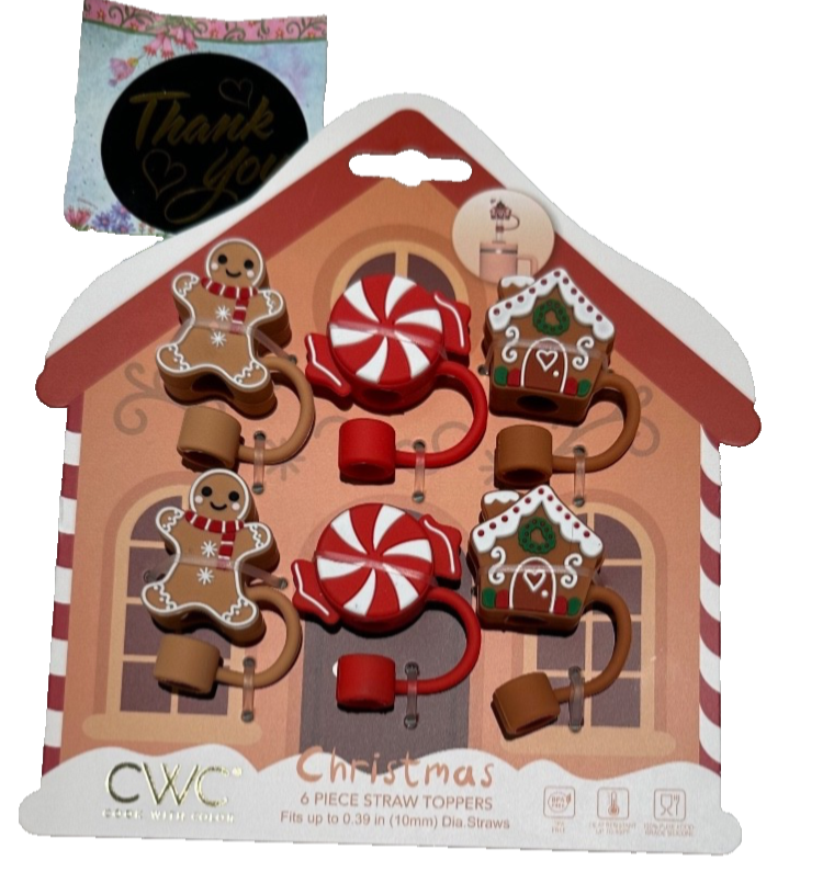 6 CWC 2025 Christmas Straw Toppers 10MM Gingerbread Boy, House ...