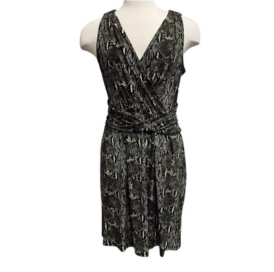 Michael Kors Snakeskin Dress 10 Lime Green & Black Midi Snake Python Print Luxe