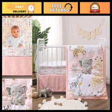 3 Piece Baby Crib Bedding Set for Girls - Fitted Sheet, Dust Ruffle, Comforter -