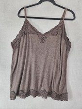Lane Bryant Womens Plus 22/24 Tank Top Shirt Camisole Browm Lace Trim Vneck