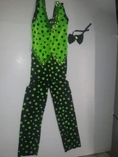 Green & Black Sequin Polka Dot Boys Tights Dance Outfit & Tie Vintage 90s 10×40