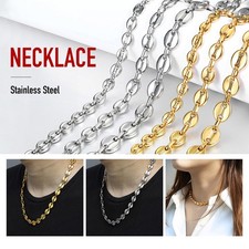6/8/11mm Men Coffee Beans Marina Link Chain Necklace Gold Plated Stainless Steel