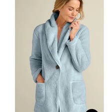Soft Surroundings Most Wonderful Cardigan Blue Fog Teddy Fleece Jacket S NWT