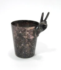 Vintage Napier 2 Fingers Silver Plate Shot Glass Jigger Double Peace Two Ounce