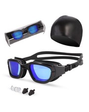 Adult Swim Goggles With Cap Nose Clip Ear Plugs UV Anti-Fog Lens Case