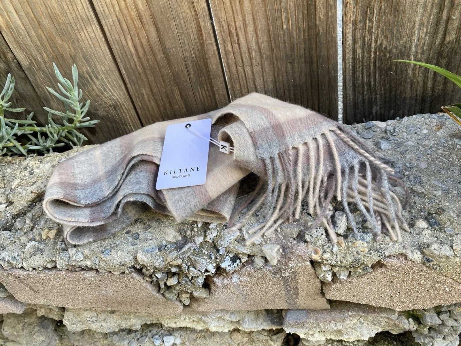 KILTANE SCOTLAND pink/gray 100% LAMBSWOOL MACKELLAR NATURAL FRINGE SCARF
