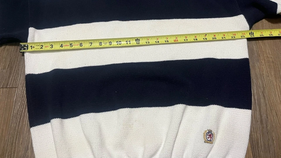 VTG Tommy HIlfiger Heavy Cotton Knit Striped Sweater Mens XL Navy/White Classic - Image 4 of 4