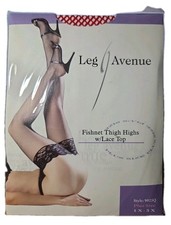 Leg Avenue Plus 1X-3X RED Lycra Fishnet Stockings Thigh High W/ Lace Top NWT