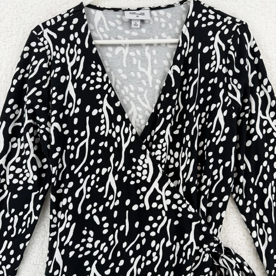Vestido Diane Von Furstenberg para mujer XL negro blanco envolvente manga larga abstracto Foto 4 de 4