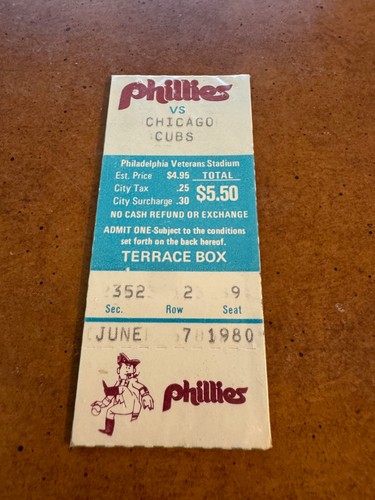 1980 Chicago Cubs Philadelphia Phillies Baseball Ticket Pete Rose 2 Hits 6/7 - 第 1/1 張圖片