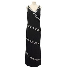 Vintage 1990s BOB MACKIE Black Beaded V-Neck Low Back Maxi Column Dress 8