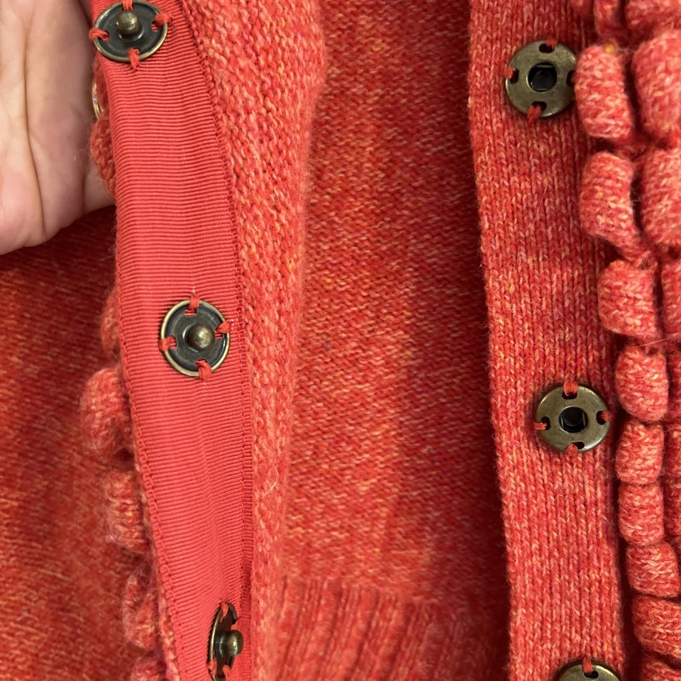 Suéter Anthropologie Moth Mujer Talla M Naranja Lana Cárdigan Volantes Otoño Bolsillos Foto 2 de 4
