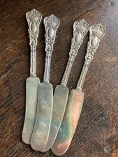 Antique Sterling DURGIN EMPIRE 1895 Flat Butter Knives Mono Crown ELEGANT!