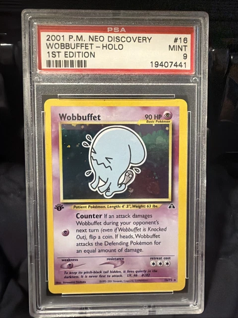 WOBBUFFET 2001 POKEMON NEO DISCOVERY 1ST EDITION 16/75 HOLO RARE PSA 9 First