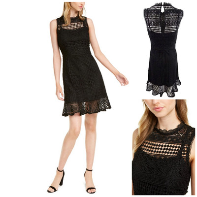 Betsey Johnson Black Dress 14P Crochet-Lace Ruffled-Hem New Witchy Whimsygoth