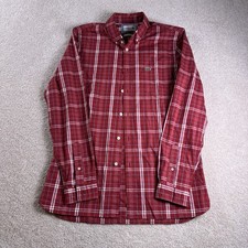LACOSTE Shirt Men M Red Poplin Gingham Woven Slim Fit Button Down Multi