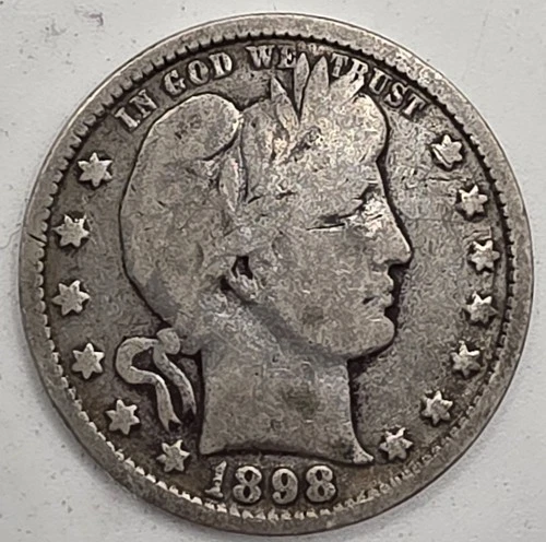 《Silver》1898 USA BARBER QUARTER -- .1808 OZ of SILVER!!!