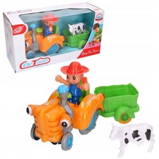 Trattore musicale a batteria con rimorchio, agricoltore, mucca - luci e suoni