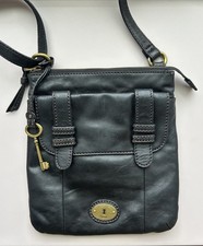 Fossil Black Leather Crossbody Bag Long Live Vintage Key Charm Hardware Purse  