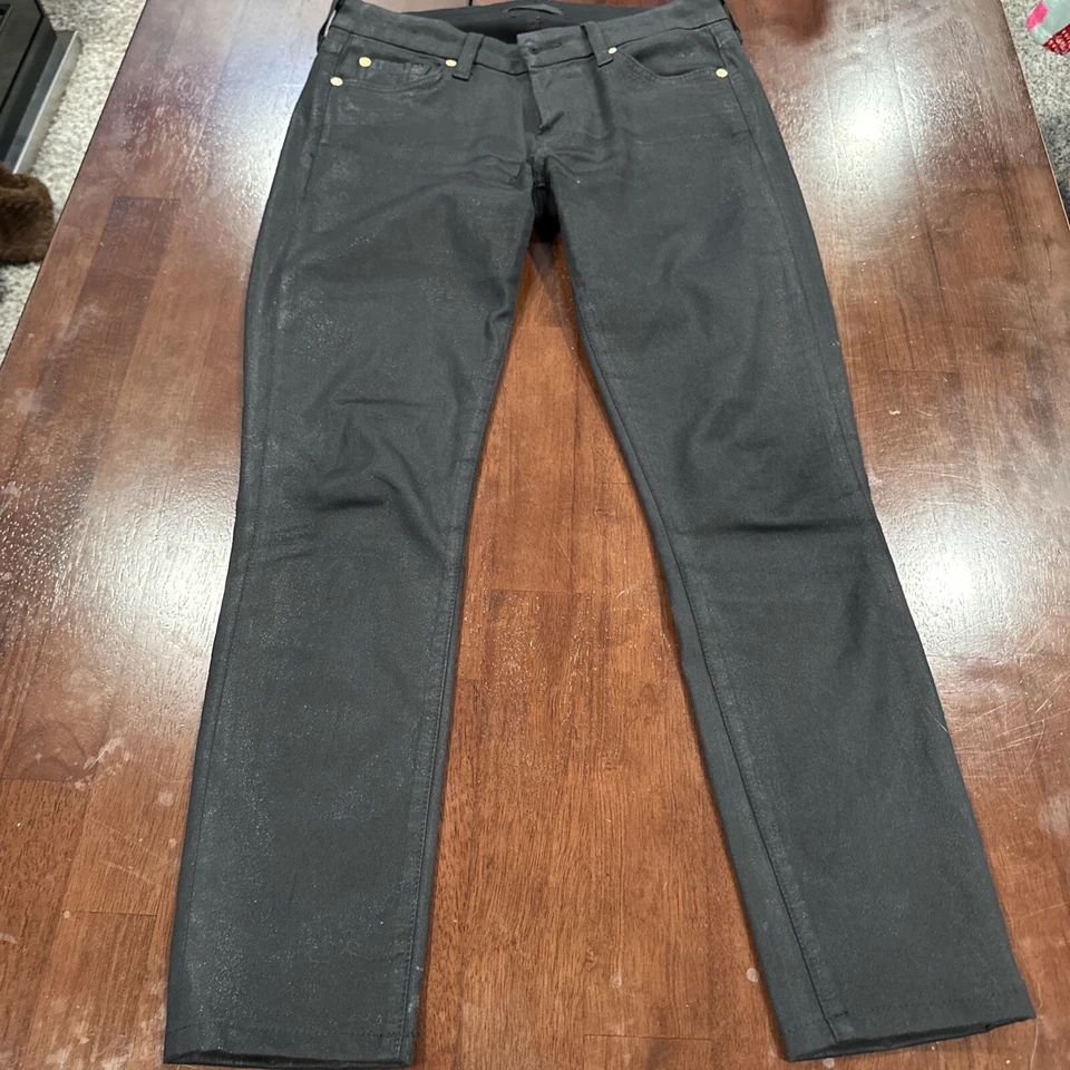 Pantalones para mujer 7 For All Mankind 28 negros de tela elástica ajustados al tobillo Foto 4 de 4