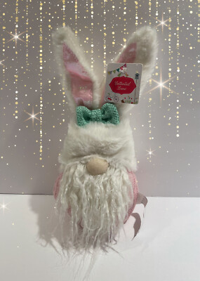NWT! Adorable Happy Spring Easter Plush Pink Bunny Ears Gnome Mint Green Bow