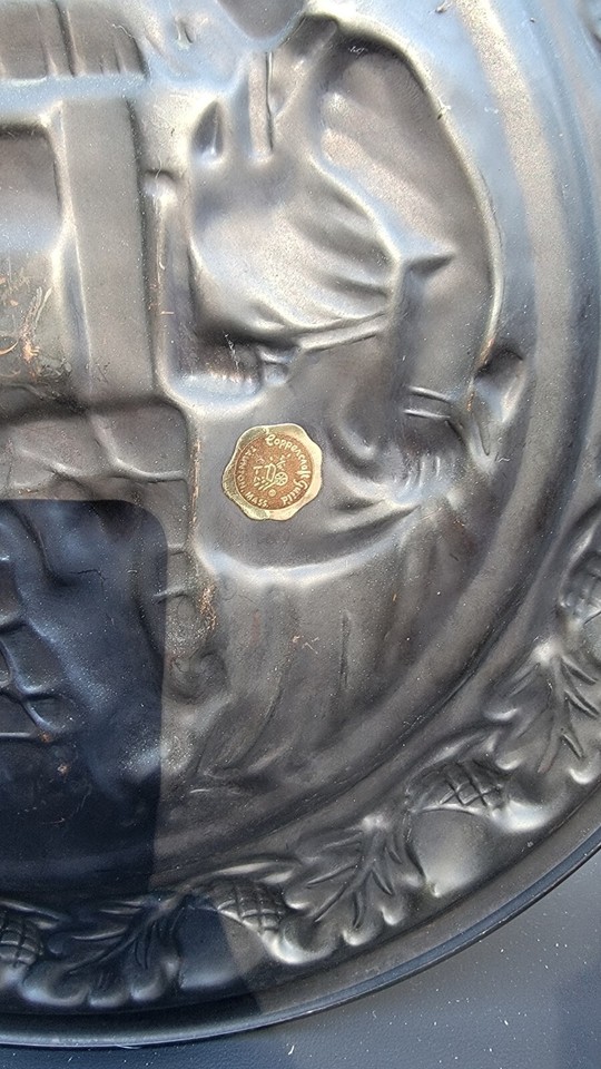 Vintage Copper Decorative Plate Family Well Scene Wall Hanging