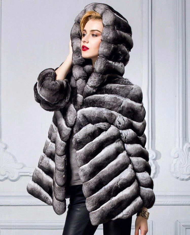 Chinchilla hooded coat sale
