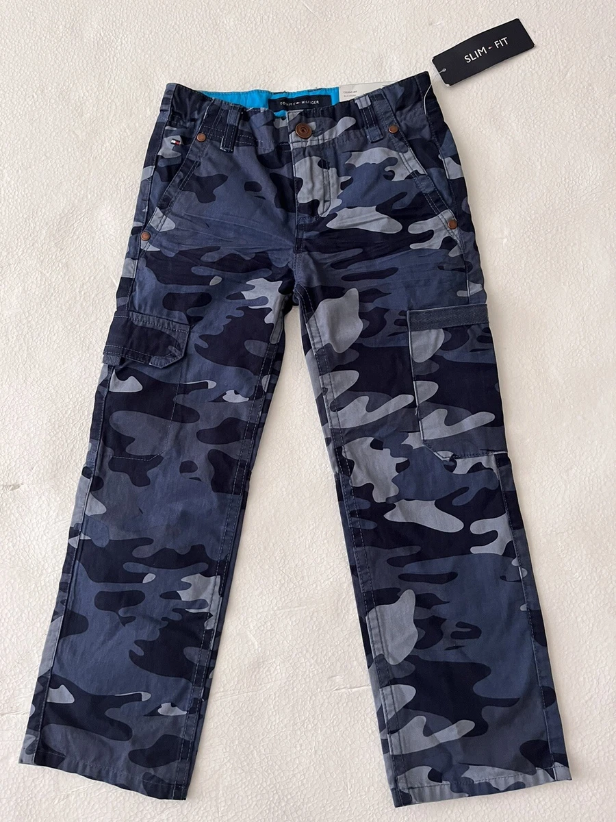 NWT Tommy Hilfiger Stone Blue Camo Slim Fit Carpenter Pants Kids 5