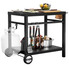 Royal Gourmet Double-Shelf Movable Dining Cart Table with Cylinder Hook and Base