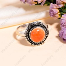 Spiny Oyster Shell Ring Orange Gemstone Ring 925 Sterling Silver Statement Ring