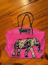 Bolso de Mano Vera Bradley Rosa Caliente Paisley Elefante Parche Tejido Grande Tejido Retirado