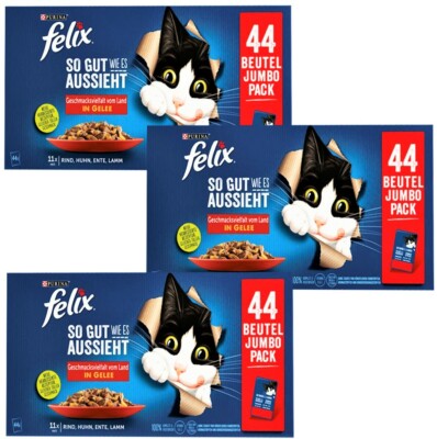 3 x Felix So gut wie es aussieht (  4,63/kg) Huhn, Ente, Rind, Lamm - 132 x 85 g