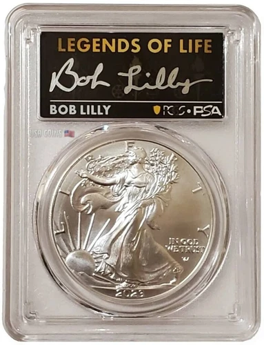 2023 1 Oz Silver $1 Legends of Life AMERICAN EAGLE PCGS MS70 FS Bob Lilly Coin.