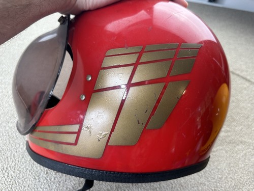 70s Grant Motorcycle Helmet Bubble Visor Red Gold Wings S/M Motocross USA VTG - Picture 7 of 14
