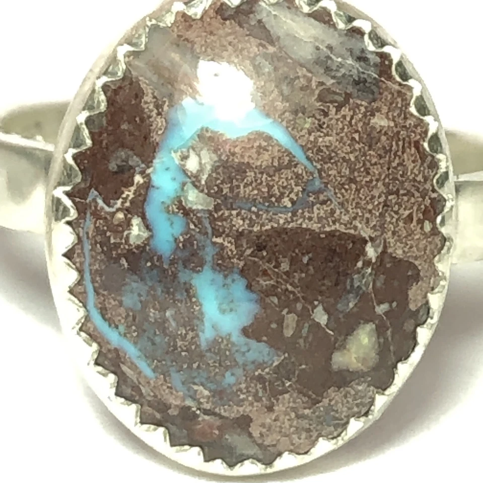Anillo Hecho a Mano 23 Ct TW Alto Grado Natural Bisbee Azul Turquesa Plata de Ley Foto 3 de 4