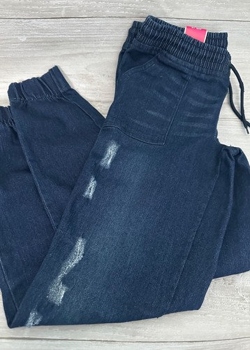 Real Love Youth Girl Denim Jean Pull- up Distress Jogger Dark blue Size 14 - Picture 3 of 6