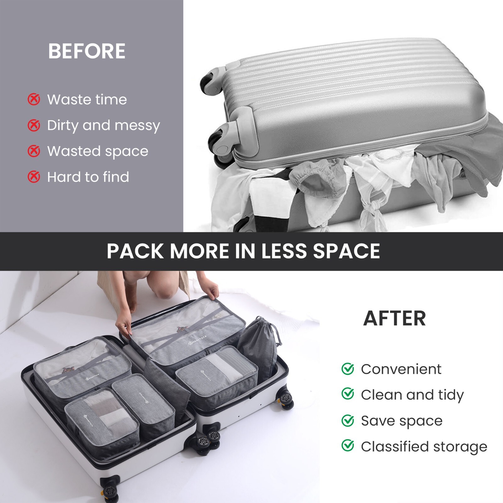 Hanstock Packing cubes, 8 Pcs Multifunction Water Resistant Suitcase