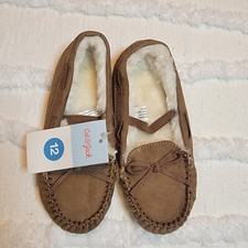 Cat  Jack Slippers Big Girls Size 12 Celina Moccasin Comfort Brown Faux Fur NWT