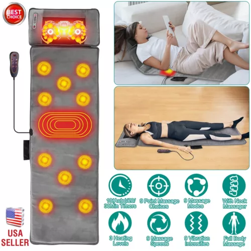 Full Body Massage Mat with Heat 10 Neck Shiatsu Kneading Massage Heads - Picture 17 of 17