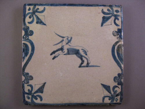  Carreau animal hollandais antique candélabre billy-chèvre rare 17ème - livraison gratuite - Photo 1 sur 8
