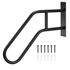 U-Shaped Stair Hand Rails Outdoor Steps Wall Mount Handrails for 1-3 Steps Black