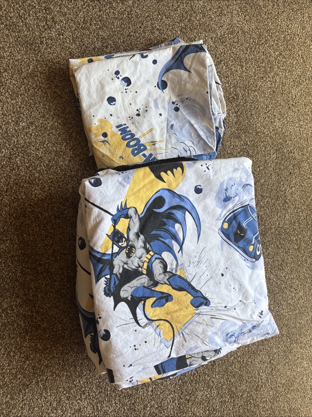 Pottery Barn Kids BATMAN Size FULL Flat, Fitted Sheet Set W/ 2 Pillow Cases