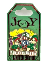 Disney Parks Christmas Chip & Dale Pin 2017 “Joy” Holiday Presents LE 5000